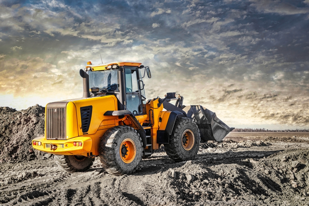 Powerful,Wheel,Loader,Or,Bulldozer,Working,On,A,Quarry,Or