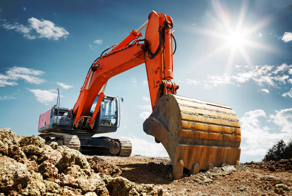 Crawler,Excavator,Front,View,Digging,On,Demolition,Site,In,Backlight